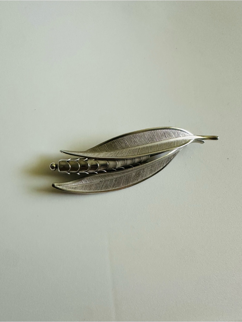 EUC Silver Leaf Motif Brooch - Silver Tone